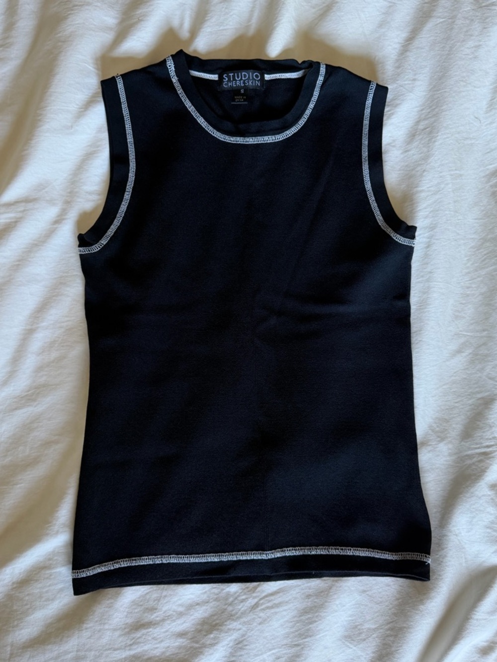 Black Tank Top with White Stitch Detailing